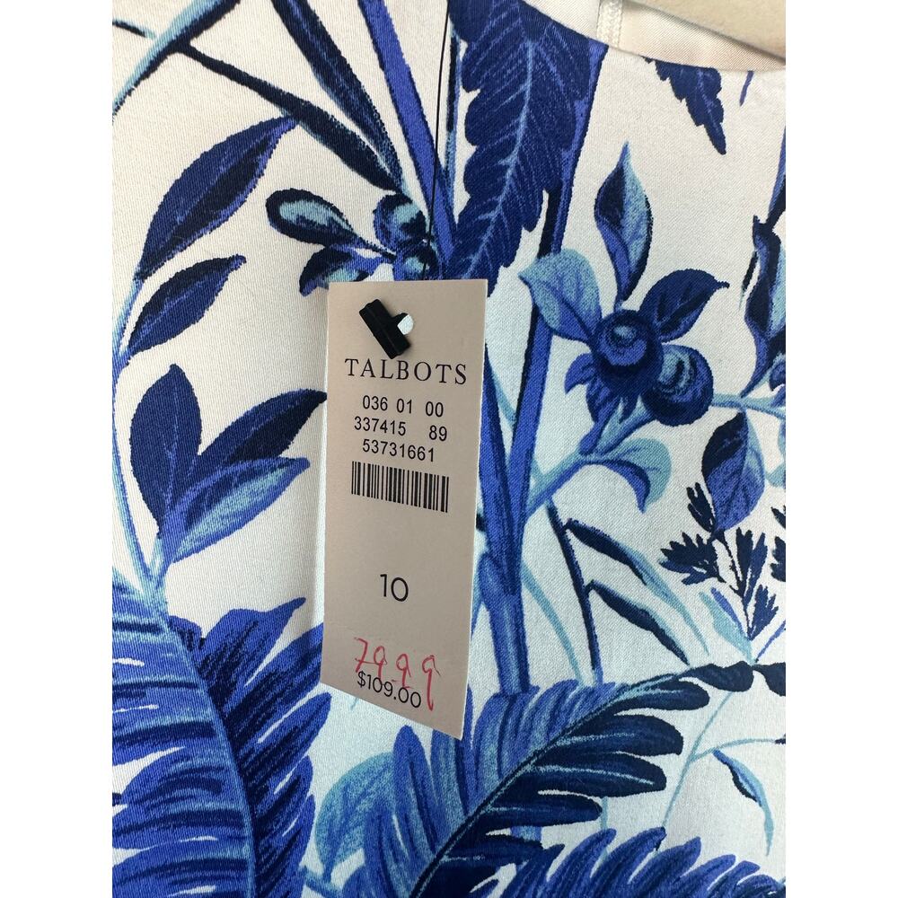 Talbots tropical sleeveless dress ruffle hem blue & white body Khan travel ￼ - Picture 5 of 14